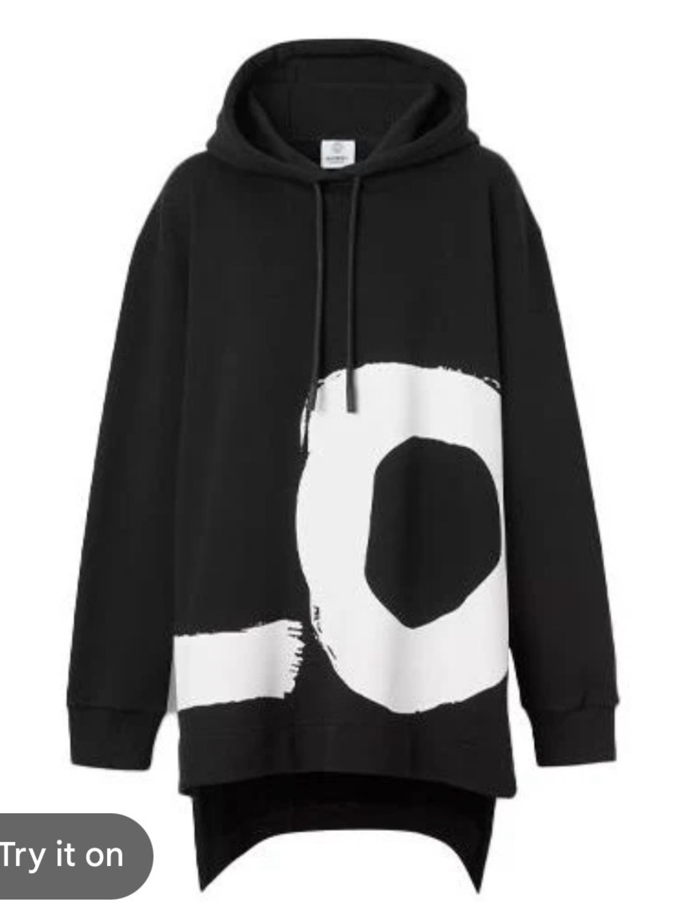 Burberry Black Cotton Hoodie with White Care Label Detail